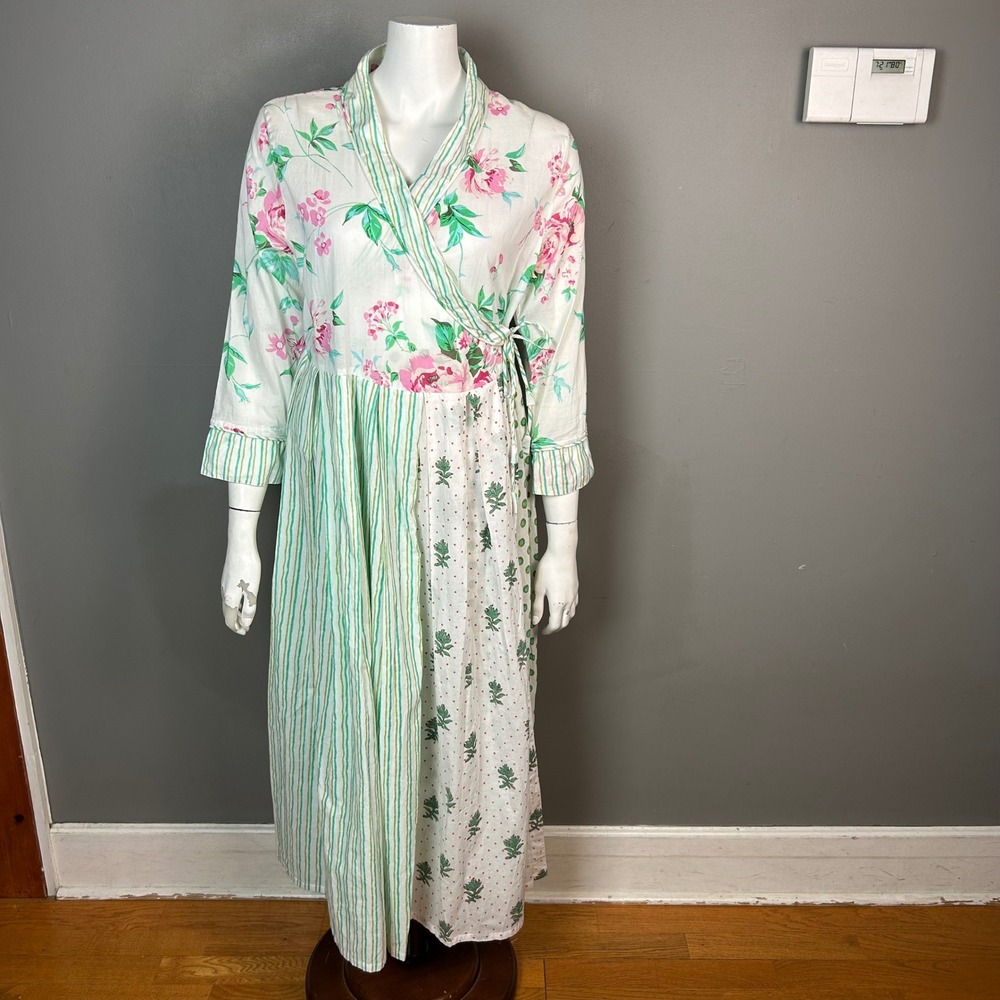 C&B Positano Maxi Dress Small India Block Print Mixed Print Wrap Patchwork Gauzy